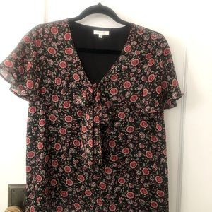 V-Neck Tie Bow Front Pleione Blouse